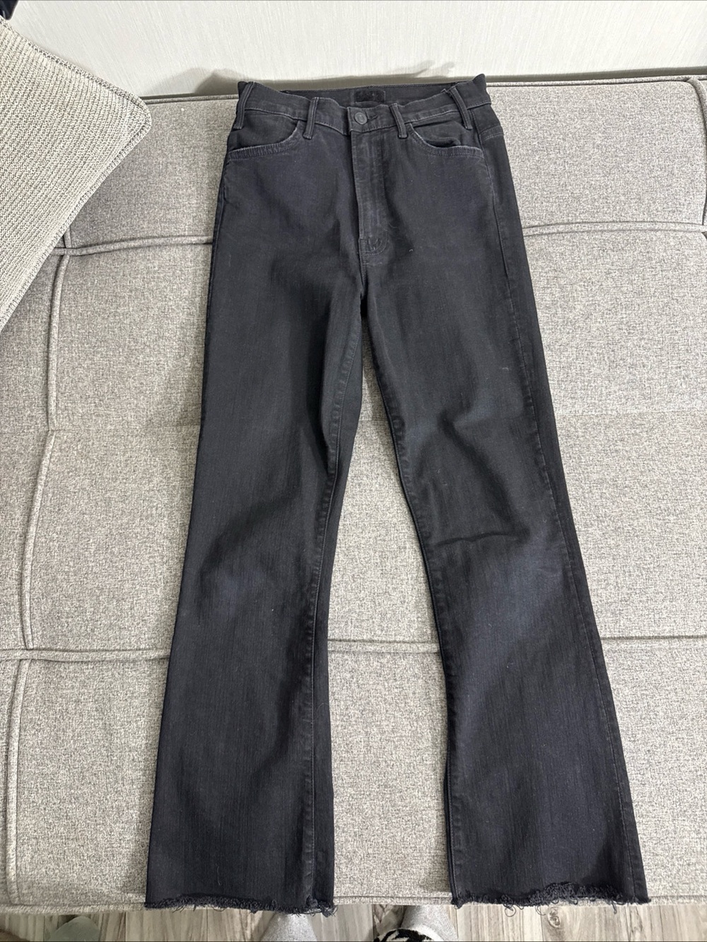 Mother Black Jeans 25 Hustler Ankle Fray Not Guilty Flare Raw Hem